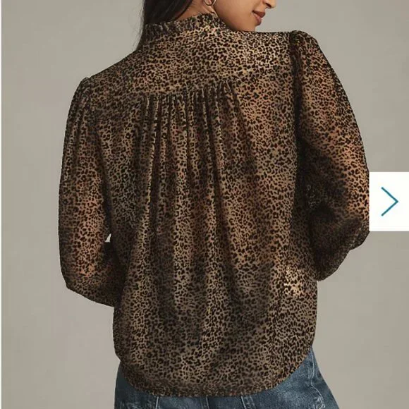 Anthropologie The Estela Sheer Printed Blouse: Burnout Edition, Med - Picture 4 of 11